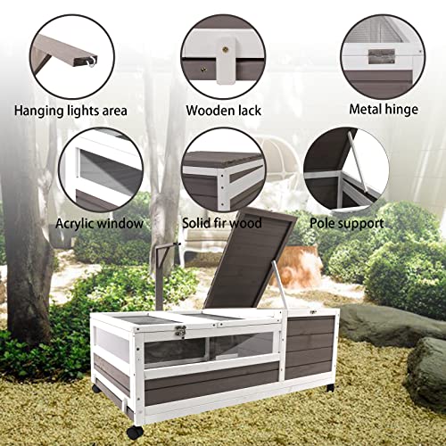 Gowoodhut Tortoise Habitat,Large Wooden Tortoise House on Wheels,Turtle Enclosure Reptile Cage for Small Animals Indoor Outdoor with Pull Out Waterproof and Leakproof Tray Double Habitats 78" Wide - size: Leakproof Tray- Double Habitats