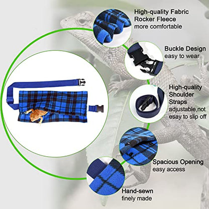 LIKZINWA Small Animal Sling - Bearded Dragon & Lizard Carrier with Adjustable Strap (Blue-Square) + UV Sensor Card - color: Blue-Square