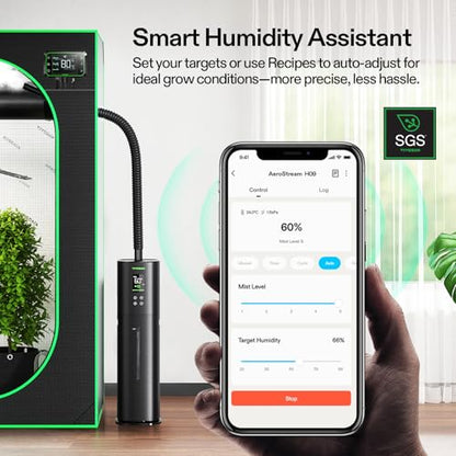 VIVOSUN AeroStream H09 Intelligent Wi-Fi Humidifier, 2.38 Gal / 9 L Humidifier with Temp & Humidity Probe, Smart Remote Control, Designed for Growers - size: 9 L