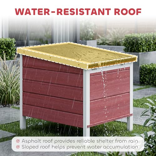 PawHut Small Wooden Rabbit Hutch Bunny Cage Guinea Pig Cage Duck House Dog House with Openable & Waterproof Roof, Red - color: Red