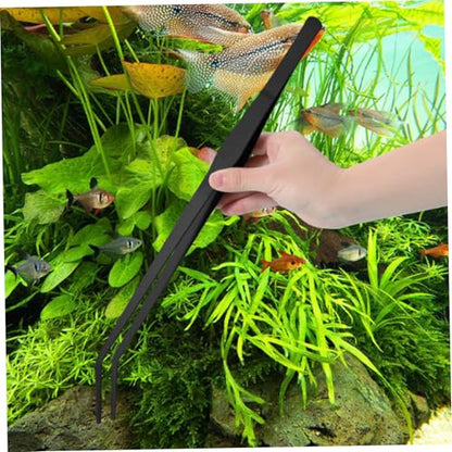 2Pcs Aquarium Tongs, 11 Inch Extra Long Stainless Steel Feeding Tongs with Curved Tip, Long Tweezers Terrarium Feeder Tool for Reptile Tank Accessories