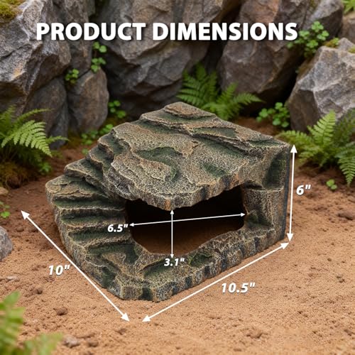 Extra Large Resin Reptile Cave Hideout, Rock-Style Basking Platform, Aquarium and Terrarium Decor, Ideal for Reptiles, Amphibians, and Fish