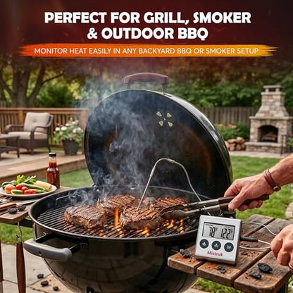 Digital Thermometer for Cooking with Stainless Steel Probe & Timer Alert – Accurate Temperature Control for Grill, Oven & BBQ – Digital Meat Thermometer Instant Read