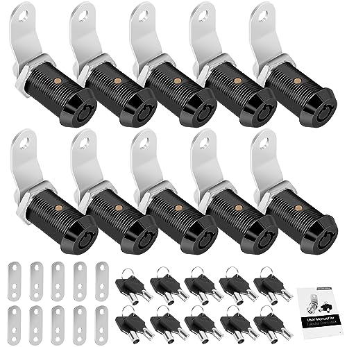 10 Pack Cabinet Lock with Keys, 1-1/8" RV Storage Lock Keyed Alike, RV Locks for Storage Door, Camper Cabinet Door Toolbox Lock Mailbox RV Cam Locks with Manual (Black -10 Pack, 1-1/8 Inch) - color: Black -10 Pack, size: 1-1/8 Inch