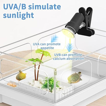 Moonorange Reptile Heat Lamp, Rotatable UVA/UVB Light with 2pcs Basking Bulbs (25W + 35W), Suitable for Turtle, Lizard, Bearded Dragon, Snake, Reptiles (Black) - color: A Lamp Kit (Black)