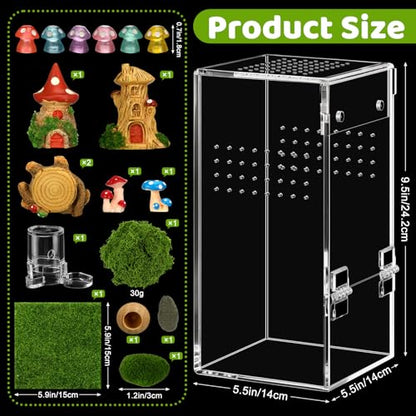 Jumping Spider Enclosure Kit Acrylic Terrarium Reptile Enclosure Accessories Insect Habitat for Mantis Tarantula Snail (Large)