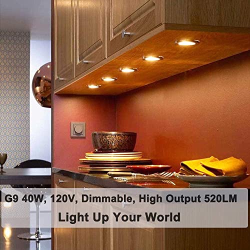 G9 Bulb, 10PCS G9 Halogen Bulb 40 Watt 120V, G 9 Dimmable Long Lasting Lifespan with High Brightness 520LM, CRI100 & 2800K Warm White, T4 JD Type Halogen Light Bulbs G 9 Base Bi Pin for Cabinet Lights - style: 40W- 10 Pack