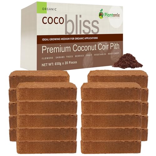 Coco Bliss Coco Coir Bricks (20-Pack, 650gm Bricks) - Organic Coco Coir for Plants - OMRI-Listed Coconut Coir for Plants - Coconut Coir Bricks - Coco Peat for Plants, Garden Soil, & Organic Mulch - color: Coco Coir 650gm (20 Bricks)