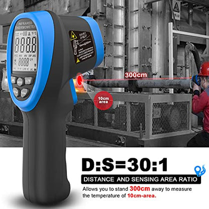 AIOMEST Digital Infrared Thermometer - Non Contact High Temperature Gun AI-1500 Infra Pyrometer Temp Gauge -58~2732℉ Handheld IR Laser Reader for Cooking Kiln HVAC (NOT for Human Temp) - color: Blue