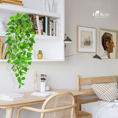 Der Rose 1Pcs 34'' Fake Hanging Plants Artificial Potted Faux Hanging Plants Indoor Pothos Vines for Home Bathroom Bedroom Wall Shelf Decor - size: 34"-Fake Pothos
