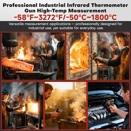 Infrared Thermometer Gun, -58°F to 3272°F, High Temp 50:1 | Built for Kilns, Furnaces & Industrial Maintenance • Fast 0.5s Response • Data Storage Function - color: Orange-Black/-58°F to 3272°F