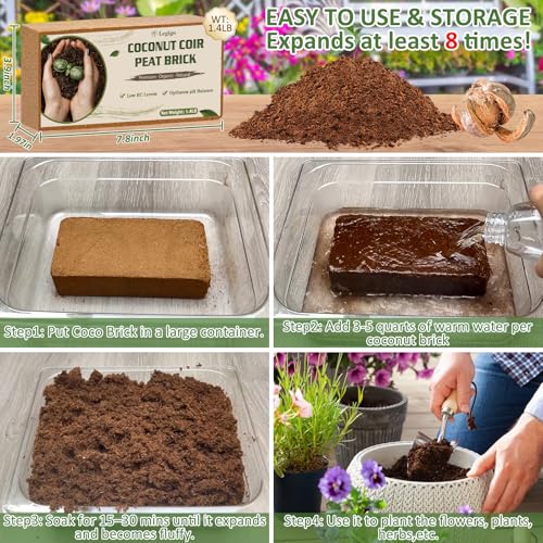 Legigo 6 Pack Premium Coco Coir Brick for Plants- 100% Organic Compressed Coconut Coir Bricks Starting Mix, Coco Coir Fiber Coconut Husk for Planting, Gardening, Potting Soil Substrate, Herbs - color: Pack of 6