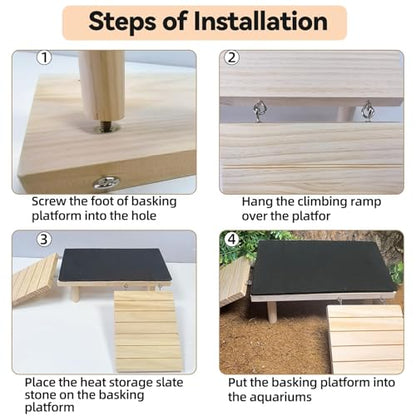 Bearded Dragon Basking Platform with Climbing Ramp,Leopard Gecko Basking Platform with Slate Stone,Reptile Basking Rock Hide Cave Climbing Accessories for Turtle,Snake,Lizard(11.8×5.9×4.7IN) - size: M - 11.8"D x 5.9"W x 4.7"H
