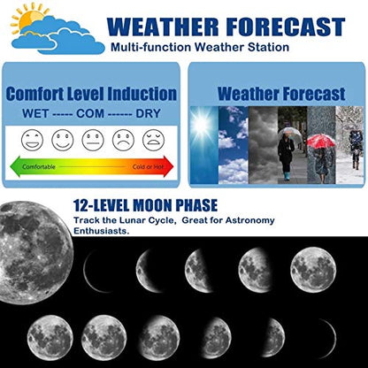Wireless Weather Station Indoor Outdoor Weather Forecaster Sensor Digital Thermometer Hygrometer Monitor Moon Phase