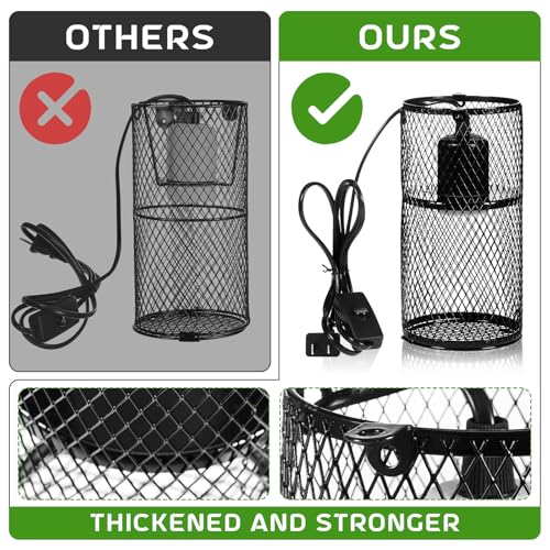 VIHOSE 2 Pcs Reptile Heat Lamp Guard with 150W Ceramic Heat Emitter Basking Anti Scald Heating Lamp Holder Mesh Cage Reptile Protection Lampshades for Lizard Snake Chick, Bulb Not Included (Black) - color: Black