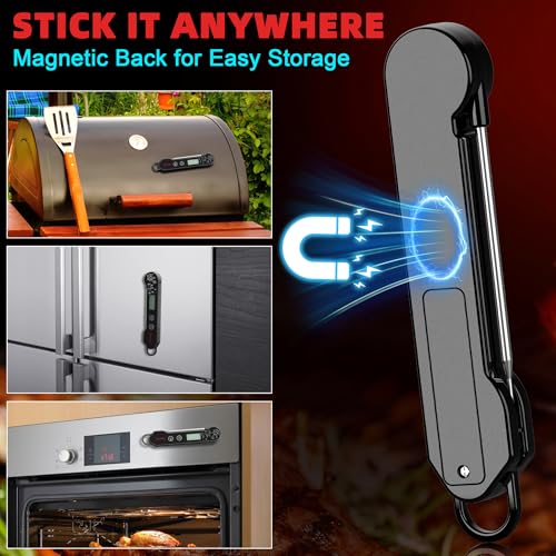 Professional Digital Meat Thermometer Instant Read Waterproof – Folding Probe Food Thermometer with Backlight & Calibration, Fast Read for BBQ, Grill, Deep Fry, Liquids, Gift for Chef (Black) - color: Black