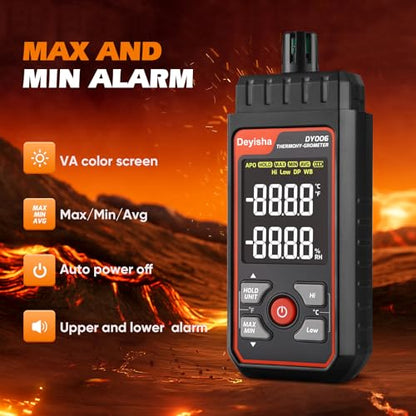 Industry Temperature Humidity Meter High Precision and High Rate Digital Hygrometer with Ambient, Relative Humidity, Dew Point, Wet Bulb Thermometer, Min/Max Hold ±1.5°C/±3°F and ±5% RH