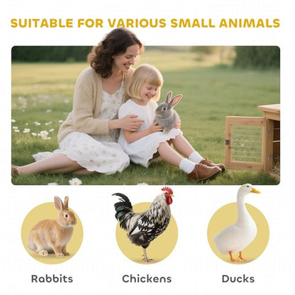 PawHut Wooden Rabbit Hutch with Wheels, Indoor Outdoor Large Bunny Hutch with Run & Slide-Out Tray for Small Animals, Rabbits, Chickens, Ducks, Guinea Pig, Yellow - color: Yellow
