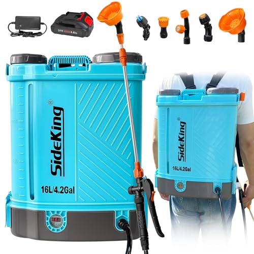 SideKing Battery Powered Backpack Sprayer 4 Gallon, 0-100 PSI Adjustable Pressure Sprayer Compatible with Makita 18V Battery, Electric Sprayer with Wand, 5 Nozzles, 2.6Ah Battery&Charger Included - size: 4.2 Gallon