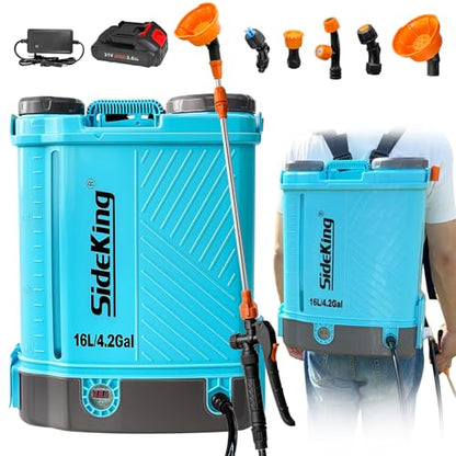 SideKing Battery Powered Backpack Sprayer 4 Gallon, 0-100 PSI Adjustable Pressure Sprayer Compatible with Makita 18V Battery, Electric Sprayer with Wand, 5 Nozzles, 2.6Ah Battery&Charger Included - size: 4.2 Gallon