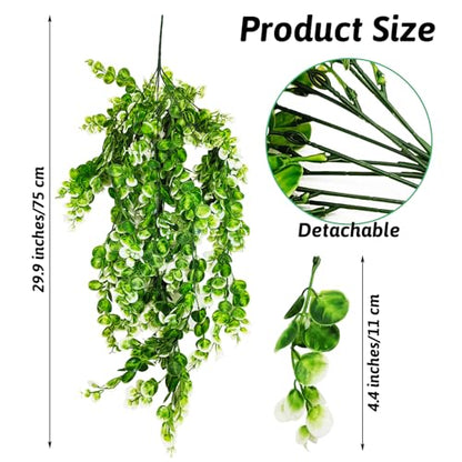 Hamiledyi 4 PCS Hanging Fake Plants for Reptiles, Fake Reptile Plants for Reptiles Tank with Suction Cup, Reptile Plants Jungle Hanging Vines for Bearded Dragon Tank (Green and White) - size: 4 PCS