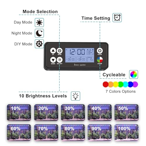 24/7 LED Aquarium Light, IP68 Waterproof Extendable Bracket Fish Tank Light with Timer, 7 Colors, 10 Level Adjustable Brightness, DIY Mode Full Spectrum Aquarium Plant Light for 36-42 Inch Fish Tank - size: 36"-42"