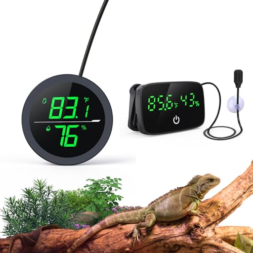 PAIZOO LED Digital Reptile Thermometer and Humidity Gauge Hygrometer for Snake Tank Accessories - USB Power - Black