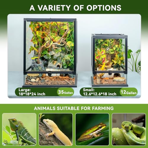 24x18x18'' Glass Reptile Tank Front Opening Terrarium Suitable for Leopard Geckos, Snakes, Tree Frogs, Chameleons,Watertight Base, Ventilated Metal Mesh Top, Pre-Drilled Cable Holes - size: 24'' x 18'' x 18''