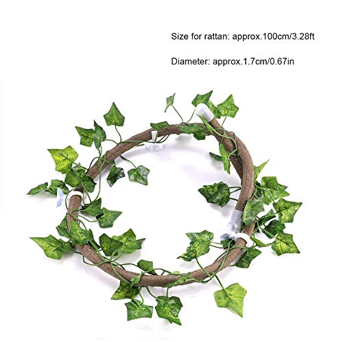 flexman Reptile Vines, Plants Flexible Bendable Jungle Climbing Vine, Vines Habitat Decor with Suction for Bearded Dragons Lizards Geckos Snakes Frogs (Green) - size: Rattan + ivy leaf