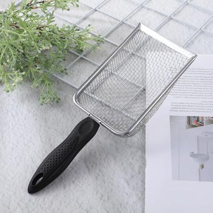 Stainless Steel Mesh Litter Shovel, Fine Mesh Metal Reptile Litter Cleaner Scooper, Black Non-Slip Handle Sifter for Lizard Substrate Reptile Terrarium Sand Waste, 2.8mm Mesh