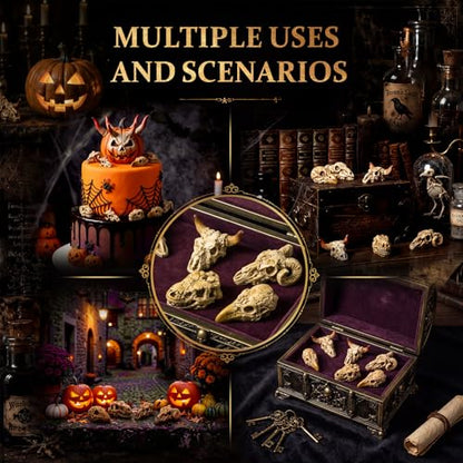 Geelin 60 Pcs Mini Resin Animal Skull Heads Miniature Animal Skulls Figurines Bulk for Sand Box Mini Skull Figurine for Reptiles Hideouts Crafts Micro Landscape Decor