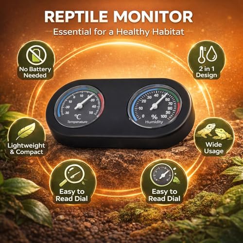 Mini Analog Temperature Humidity Meter, Round Shape Thermometer Hygrometer, Black Compact Design - Accurate Physical Measurement, No Battery Required, Ideal for Reptile Tank and