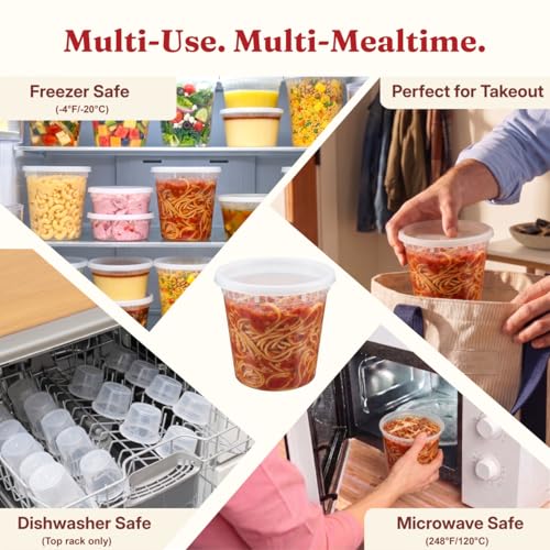 24oz Deli Containers with Lids (48 Set/96 Pcs) Food Storage Containers, Freezer Microwave Safe, BPA-Free Plastic, Stackable Snack Airtight Soup Leakproof Leftover Organizers & To-Go - size: 24 oz - 48 Sets