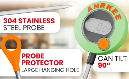 Digital Temperature Probe HVAC Thermometer with LCD Display, Phosphorescent Cover, Magnetic Mount, Fahrenheit and Celsius, Foldable Display, Probe Tip Protector and Hanging Mount