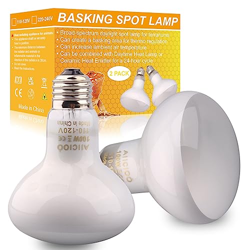 Aiicioo Reptile Basking Light Bulb - 100W Reptile Heat Lamp 2 Pack UVA Daylight Amphibians Basking Bulb for Bearded Dragon Turtle Hermit Crab Gecko Lizard Daylight - color: ['White'], size: ['100W']