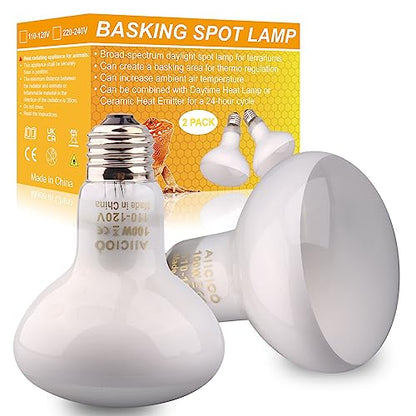 Aiicioo Reptile Basking Light Bulb - 100W Reptile Heat Lamp 2 Pack UVA Daylight Amphibians Basking Bulb for Bearded Dragon Turtle Hermit Crab Gecko Lizard Daylight - color: ['White'], size: ['100W']