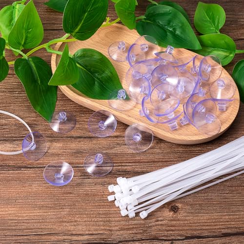 ANCIRS 30pcs 25mm Suction Cups with 50pcs Transparent Zip Ties, Aquarium Suction Cups for Fish Tank Plant Holder Decoration, Rubber Sucker Pad Without Hooks for Home & Kitchen Hanging Organization - size: 25 mm