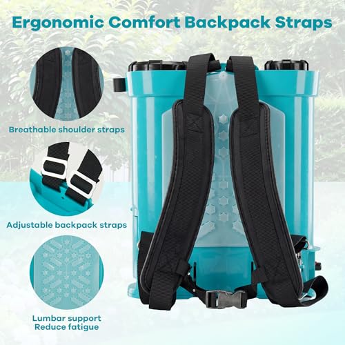 3.17 Gallon Battery Powered Backpack Sprayer, 0-65 PSI Adjustable Pressure, Electric Sprayer with 5 Nozzles and 1 Wands, 18V 2Ah Battery, Wide Mouth Lid for Weeding, Spraying - size: 3.17.