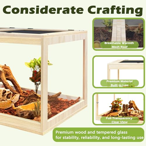 PROLEE Reptile Tank, 65 Gallon Beard Dragon Tank, Tempered Glass Reptile Encloure and Snake Tank with Locking Design for Lizard,Gecko,Chameleon (40"X19.5"X19.5",Oak) - color: Oak, size: 65 Gallon (40x19.5x19.5 Inch)