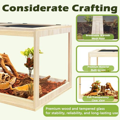 PROLEE Reptile Tank, 65 Gallon Beard Dragon Tank, Tempered Glass Reptile Encloure and Snake Tank with Locking Design for Lizard,Gecko,Chameleon (40"X19.5"X19.5",Oak) - color: Oak, size: 65 Gallon (40x19.5x19.5 Inch)