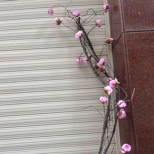 (2pcs) Flexible 118 inch Large Flexible Artificial Tree Fall Vines Twine Wood Branches with Peony Flowers Garland Twig Reptile Climbing Fake Plants for Wedding Arch Christmas Wall Door Hanging - color: Rose Vine