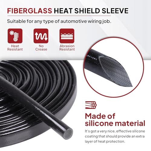 Silicone Fiberglass Sleeve Heat Shield Wire Protective High Temperature Electrical Insulation Self-extinguishing Black (5/16"-9ft) - style: 5/16"-9ft