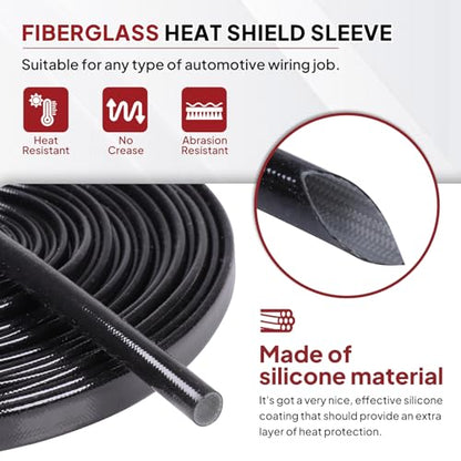 Silicone Fiberglass Sleeve Heat Shield Wire Protective High Temperature Electrical Insulation Self-extinguishing Black (5/16"-16ft) - style: 5/16"-16ft