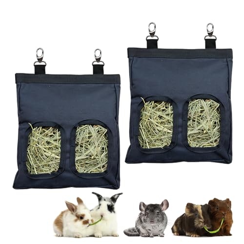 Guinea Pig Hay Feeder, Hanging Rabbit Hay Feeder Bag for Guinea Pigs Bunnies Chinchillas. PureBlack, 2 Count - color: Black-2pack
