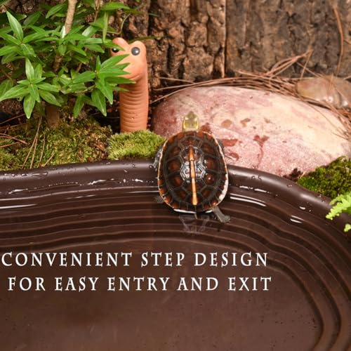 Reptile Bathing Pool with Steps - Ideal for Turtle, Salamander, Bearded Dragon, Lizard, Pixie Frog - Includes 2 Leaf-Shaped Feeding Dishes & Tweezers