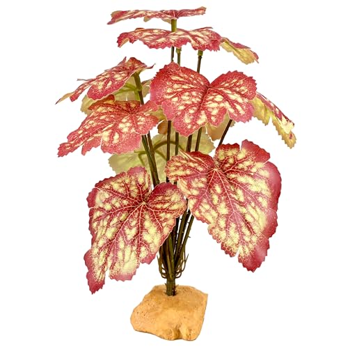 Woyrise Reptile Artificial Plants for Terrarium Decor, Amphibian Habitat Decorations Bearded Dragon Tank Accessories fit Crested Gecko Leopard Lizard Chameleon Snake Frog - Fake Pink Heuchera - color: F-pink Heuchera