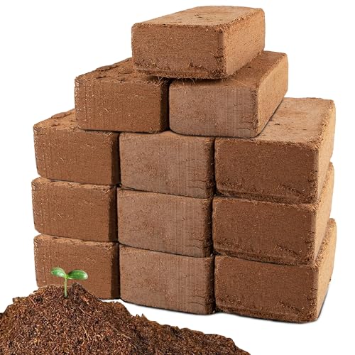 Coco Coir Brick for Plants-12 Pack Premium Coconut Bricks, 100% Organic Peat Moss, Fiber Coconut Husk for Planting, Gardening, Potting Soil Substrate - size: 12pcs