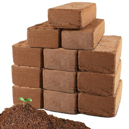 Coco Coir Brick for Plants-12 Pack Premium Coconut Bricks, 100% Organic Peat Moss, Fiber Coconut Husk for Planting, Gardening, Potting Soil Substrate - size: 12pcs