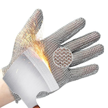 Schwer ProGuard-X A9 Cut Resistant Stainless Steel Metal Mesh Chainmail Glove PM5201 Butcher Glove for Meat Cutting Food Processing Knife Sharpening Oyster Shucking Kitchen Fish Fillet, XS - size: X-Small