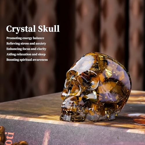 4 PCS Natural Crystal Skulls Halloween Realistic Looking Skulls Human Skeleton Head for Halloween Bar Home Table Decoration Gift (4-PCS-1)